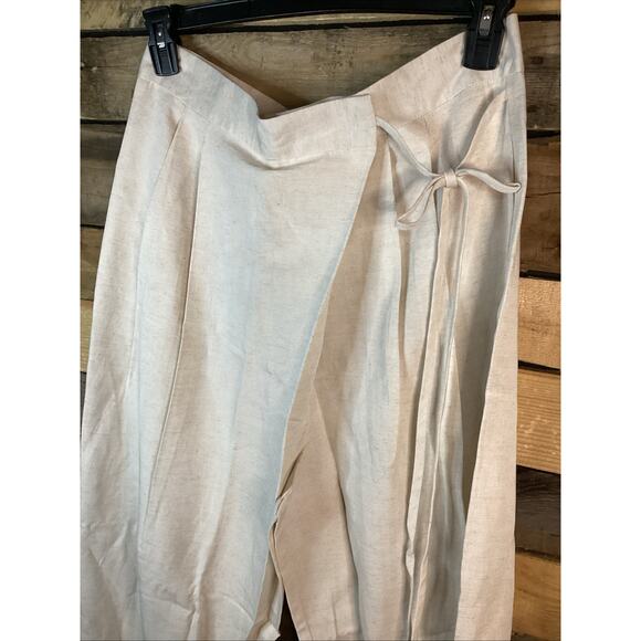 Asos Design Linen Tie Front Wide Leg trousers In Ivory Size 12 - Picture 4 of 5